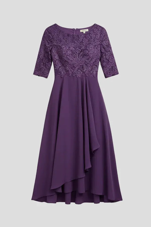 Vestido de Invitada de Boda Midi Elegante Fluido con Falda Asimétrica