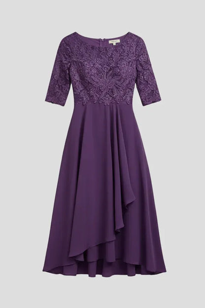 Vestido de Invitada de Boda Midi Elegante Fluido con Falda Asimétrica