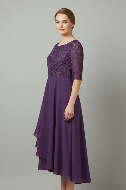 Vestido de Invitada de Boda Midi Elegante Fluido con Falda Asimétrica