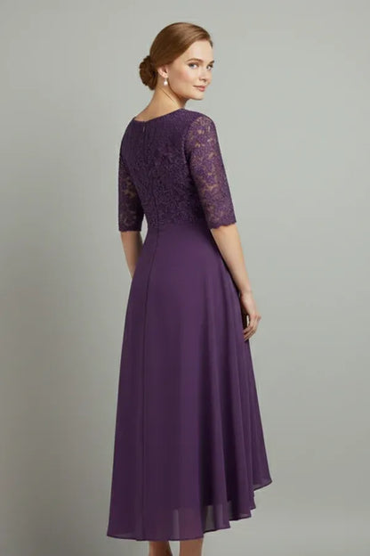 Vestido de Invitada de Boda Midi Elegante Fluido con Falda Asimétrica