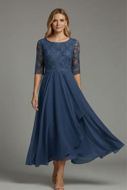 Vestido de Invitada de Boda Midi Elegante Fluido con Falda Asimétrica