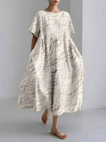 Vestido de Invitada de Boda Midi Elegante Fluido con Manga Corta