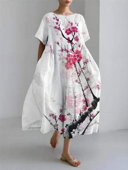 Vestido de Invitada de Boda Midi Elegante Fluido con Manga Corta