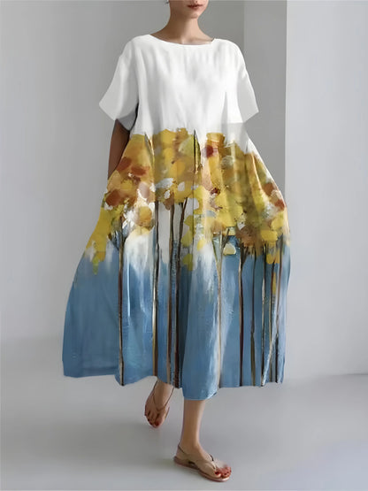 Vestido de Invitada de Boda Midi Elegante Fluido con Manga Corta
