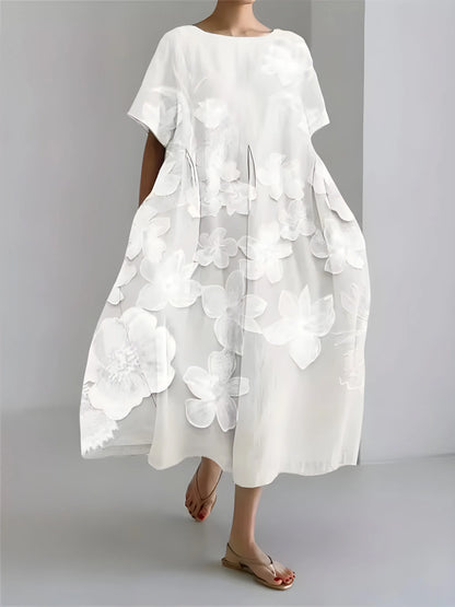 Vestido de Invitada de Boda Midi Elegante Fluido con Manga Corta