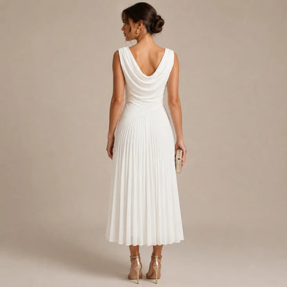 Vestido de Invitada de Boda Midi Elegante Fluido con Plisado