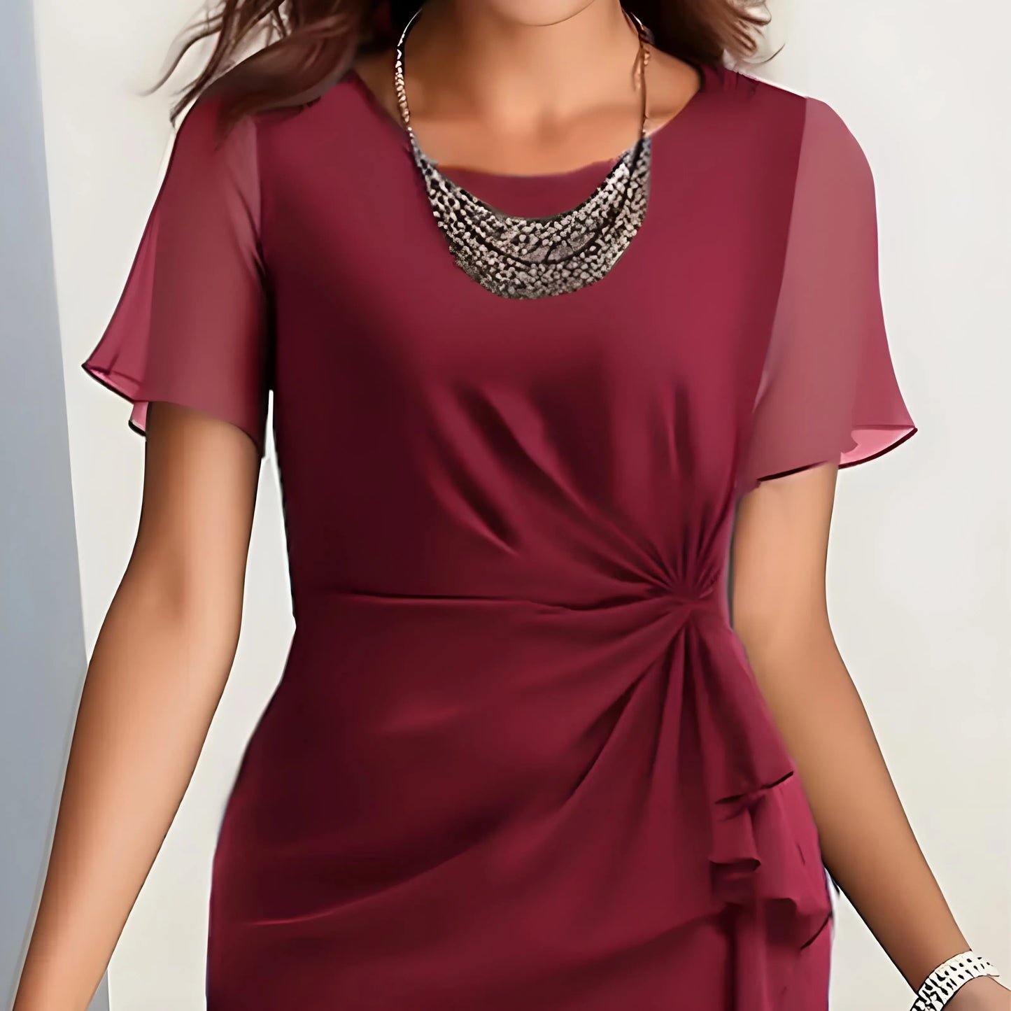 Vestido de Invitada de Boda Midi Elegante Fluido con Volantes