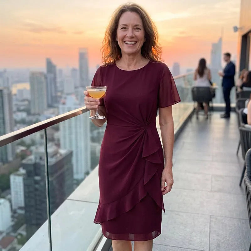 Vestido de Invitada de Boda Midi Elegante Fluido con Volantes