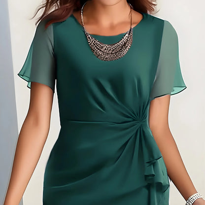 Vestido de Invitada de Boda Midi Elegante Fluido con Volantes