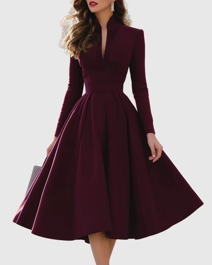 Vestido de Invitada de Boda Midi Elegante Formal con Manga Larga