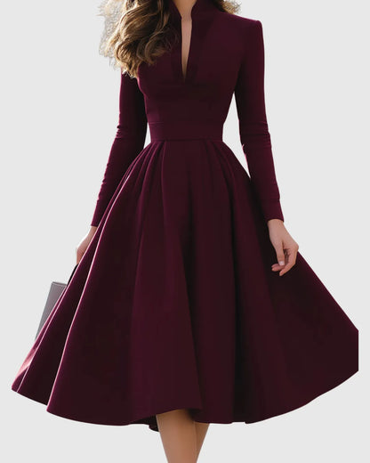 Vestido de Invitada de Boda Midi Elegante Formal con Manga Larga