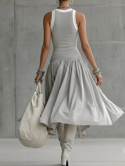Vestido de Invitada de Boda Midi Elegante Gris con Drapeado