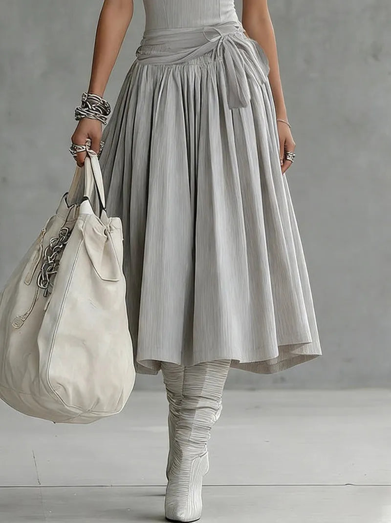 Vestido de Invitada de Boda Midi Elegante Gris con Drapeado