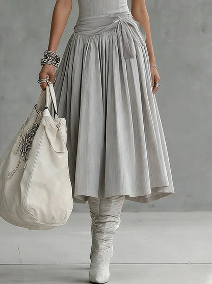 Vestido de Invitada de Boda Midi Elegante Gris con Drapeado