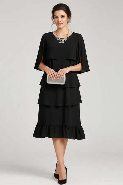 Vestido de Invitada de Boda Midi Elegante Línea A con Volantes