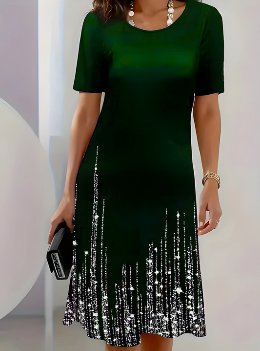 Vestido de Invitada de Boda Midi Elegante Minimalista con Manga Corta