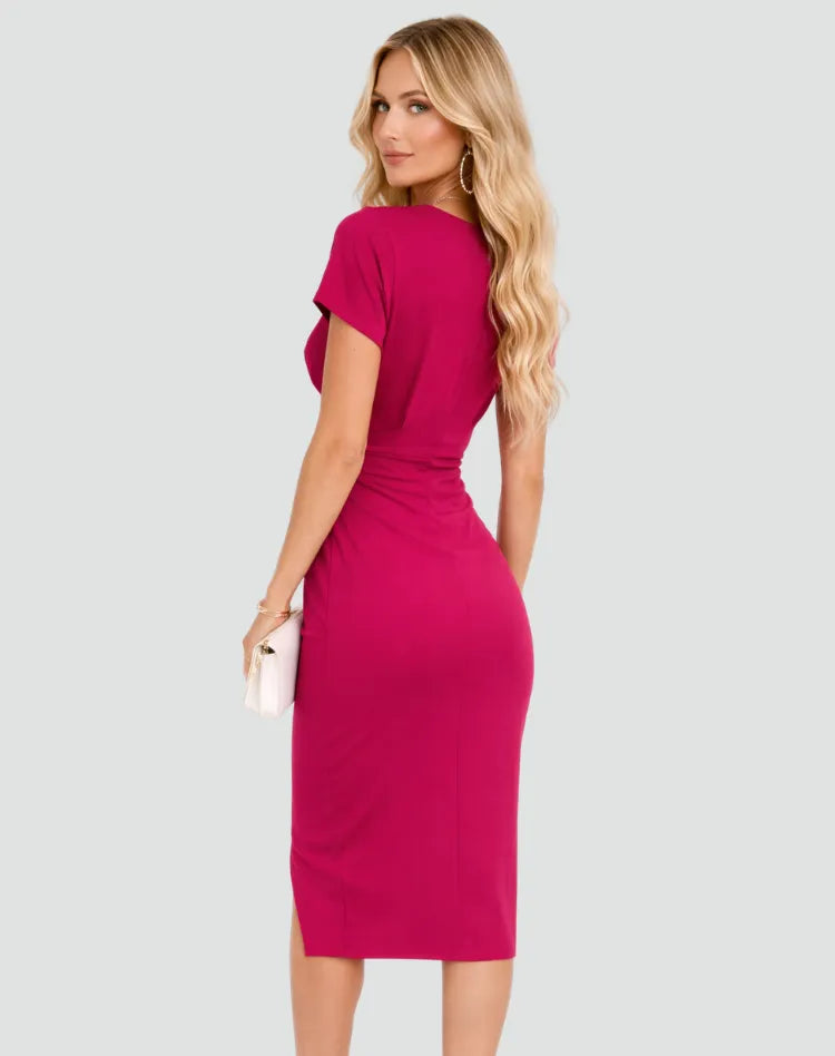 Vestido de Invitada de Boda Midi Elegante Moderno con Cuello Cruzado