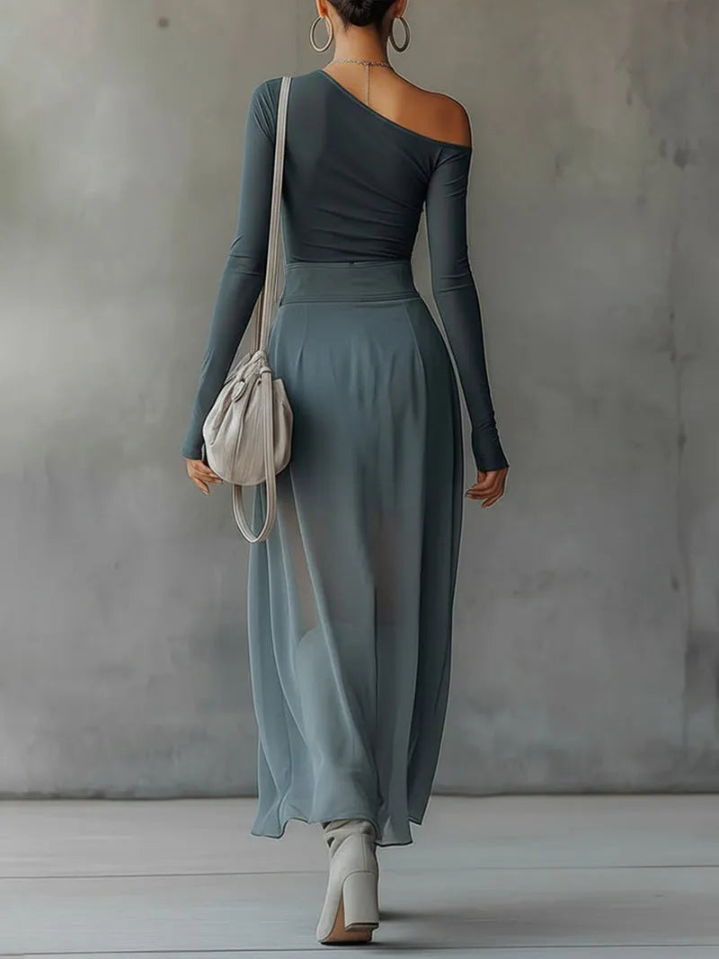 Vestido de Invitada de Boda Midi Elegante Moderno con Diseño Asimétrico