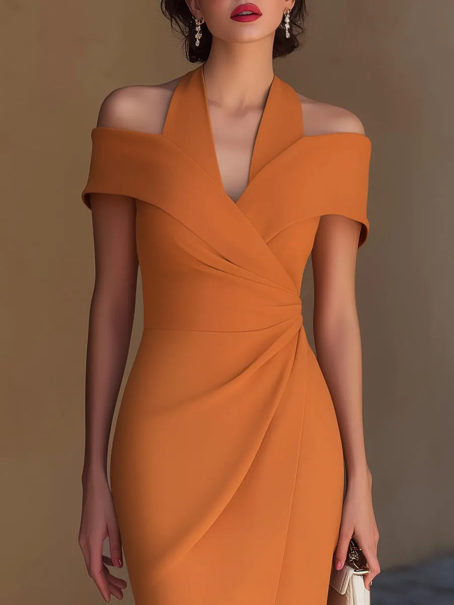 Vestido de Invitada de Boda Midi Elegante Moderno con Fruncido