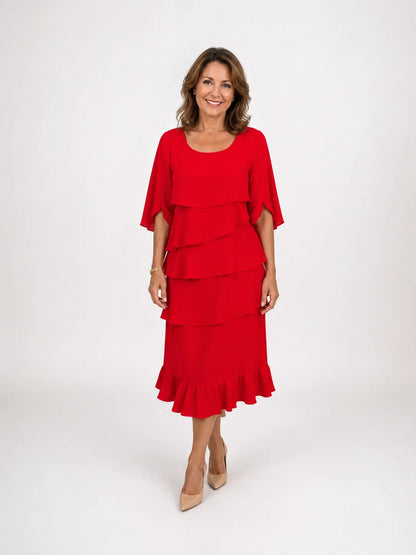 Vestido de Invitada de Boda Midi Elegante Moderno con Volantes