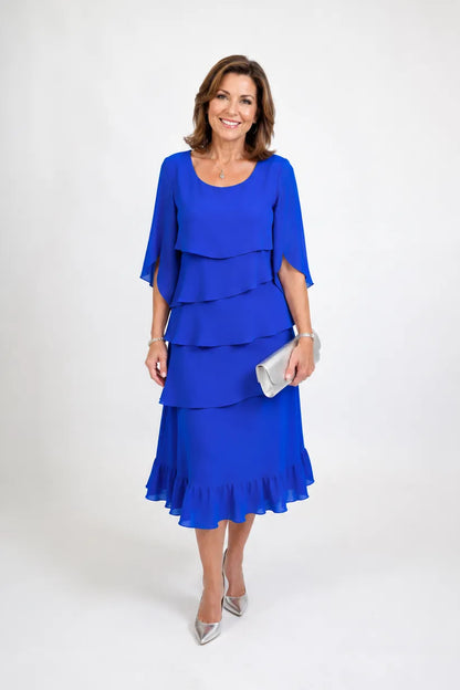 Vestido de Invitada de Boda Midi Elegante Moderno con Volantes
