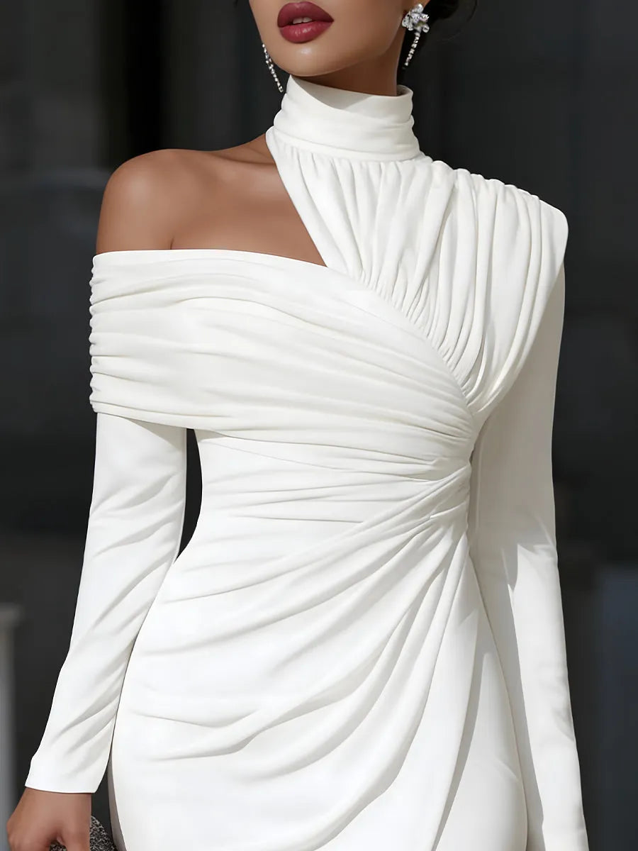 Vestido de Invitada de Boda Midi Elegante Refinado con Drapeado