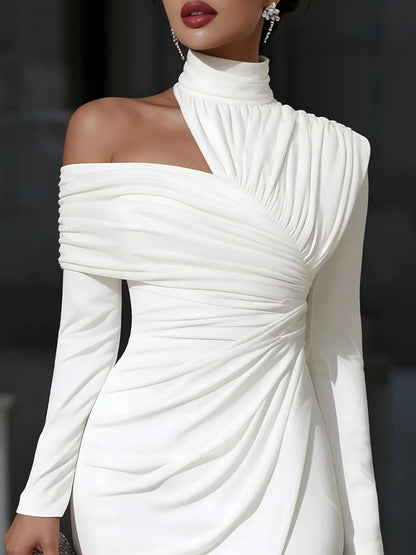 Vestido de Invitada de Boda Midi Elegante Refinado con Drapeado