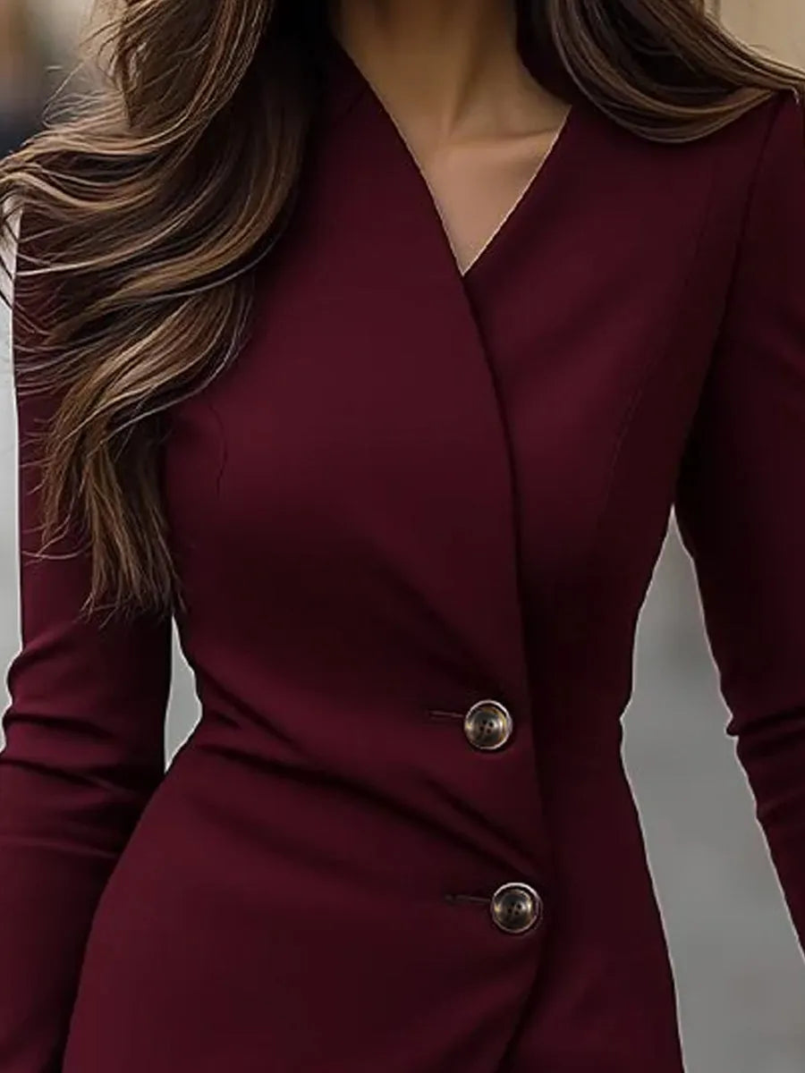 Vestido de Invitada de Boda Midi Elegante Sofisticado con Botones