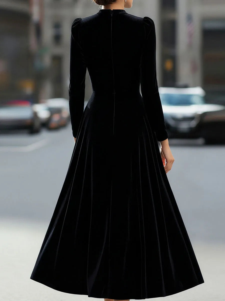 Vestido de Invitada de Boda Midi Elegante Sofisticado con Manga Larga