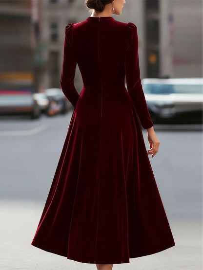 Vestido de Invitada de Boda Midi Elegante Sofisticado con Manga Larga
