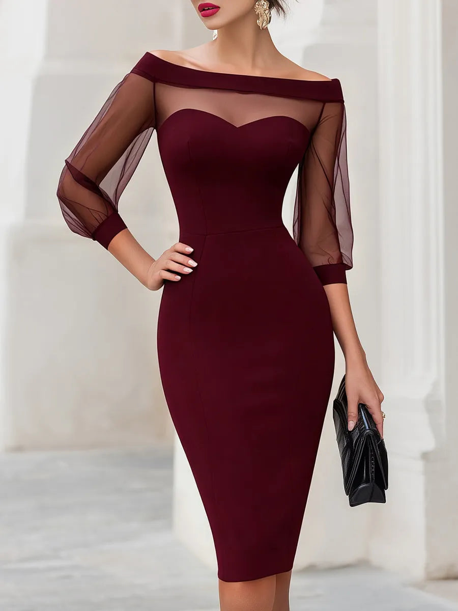 Vestido de Invitada de Boda Midi Elegante Sofisticado con Palabra de Honor