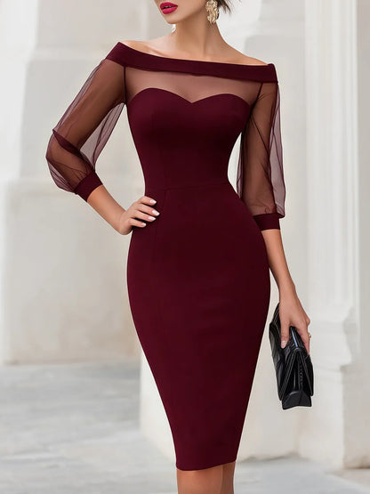 Vestido de Invitada de Boda Midi Elegante Sofisticado con Palabra de Honor