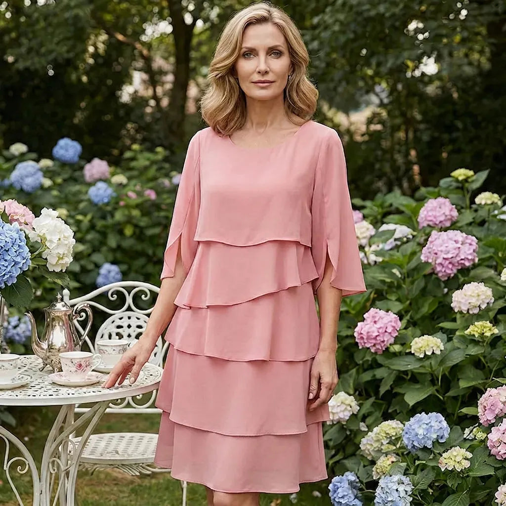 Vestido de Invitada de Boda Midi Elegante Sofisticado con Volantes