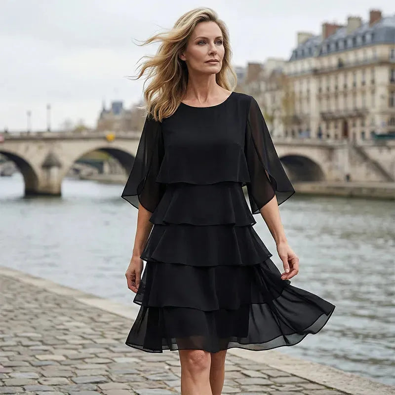Vestido de Invitada de Boda Midi Elegante Sofisticado con Volantes