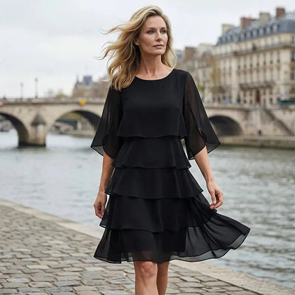 Vestido de Invitada de Boda Midi Elegante Sofisticado con Volantes