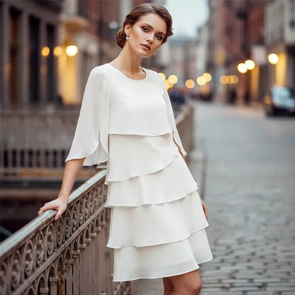 Vestido de Invitada de Boda Midi Elegante Sofisticado con Volantes