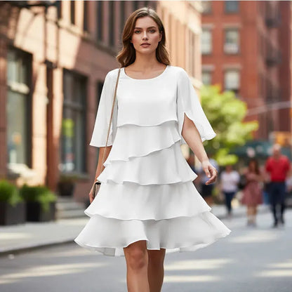 Vestido de Invitada de Boda Midi Elegante Sofisticado con Volantes