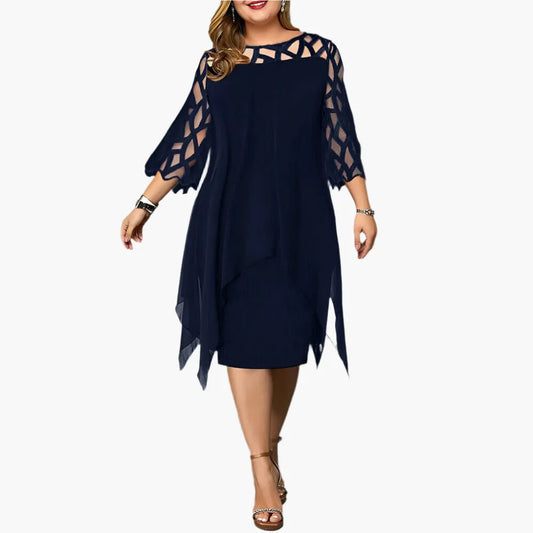 Vestido de Invitada de Boda Midi Elegante Tallas Grandes con Manga Larga