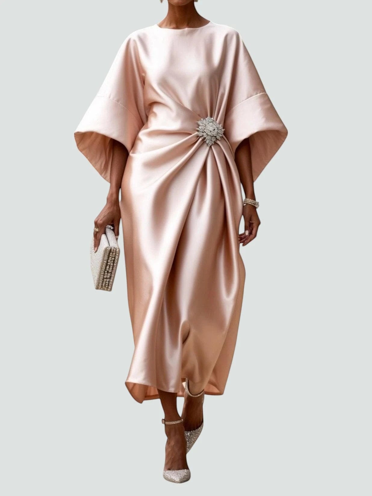 Vestido de Invitada de Boda Midi Elegante con Drapeado