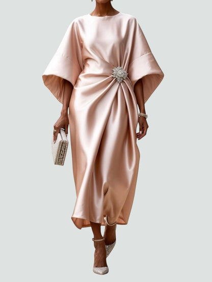 Vestido de Invitada de Boda Midi Elegante con Drapeado