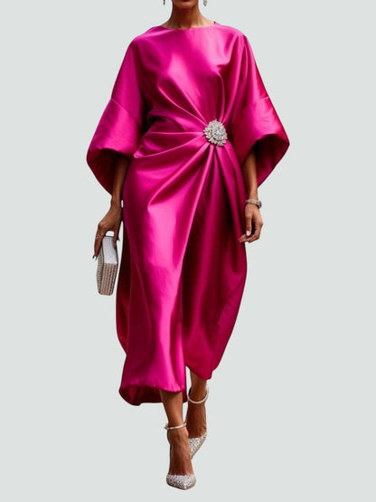 Vestido de Invitada de Boda Midi Elegante con Drapeado