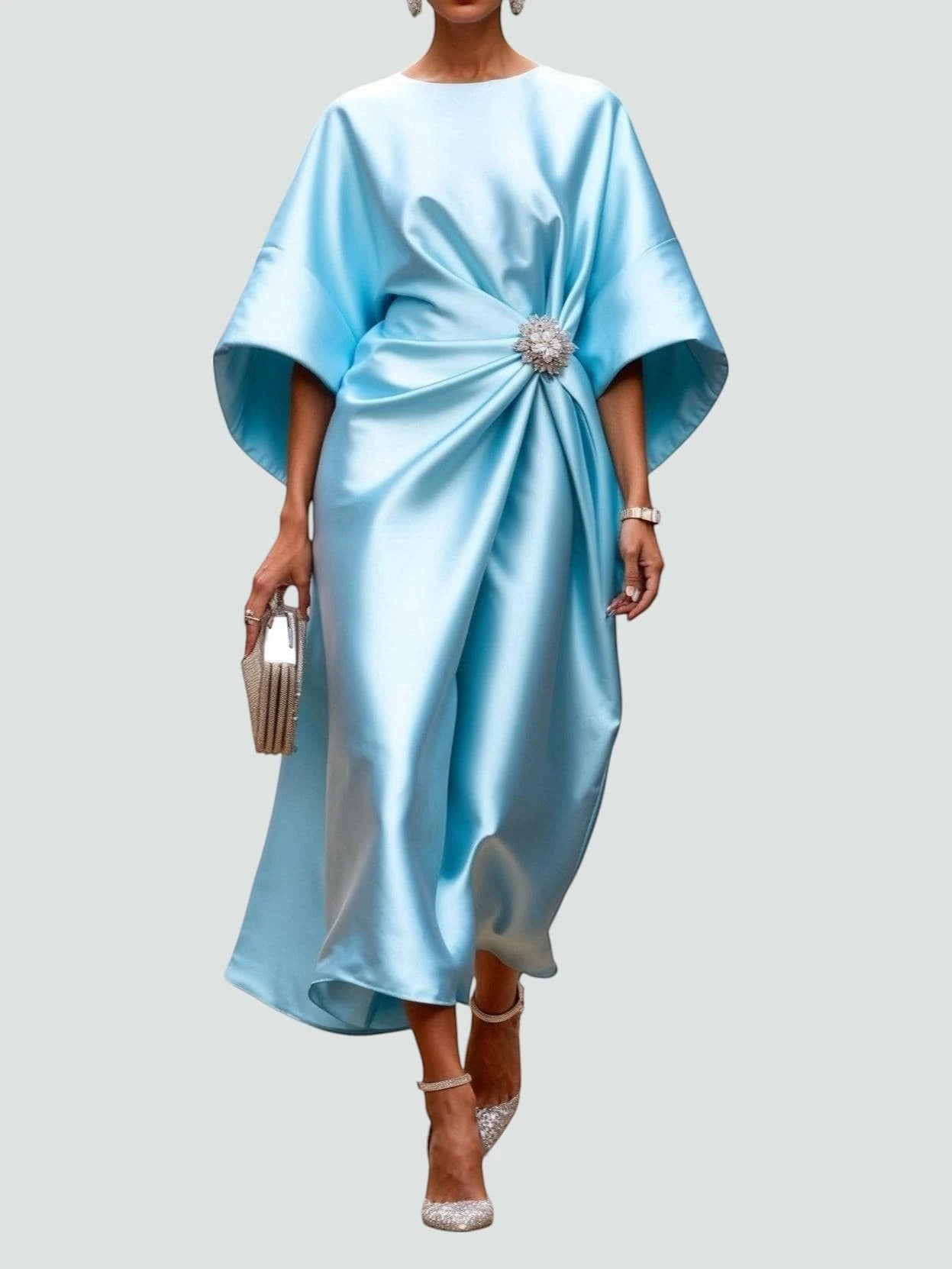 Vestido de Invitada de Boda Midi Elegante con Drapeado
