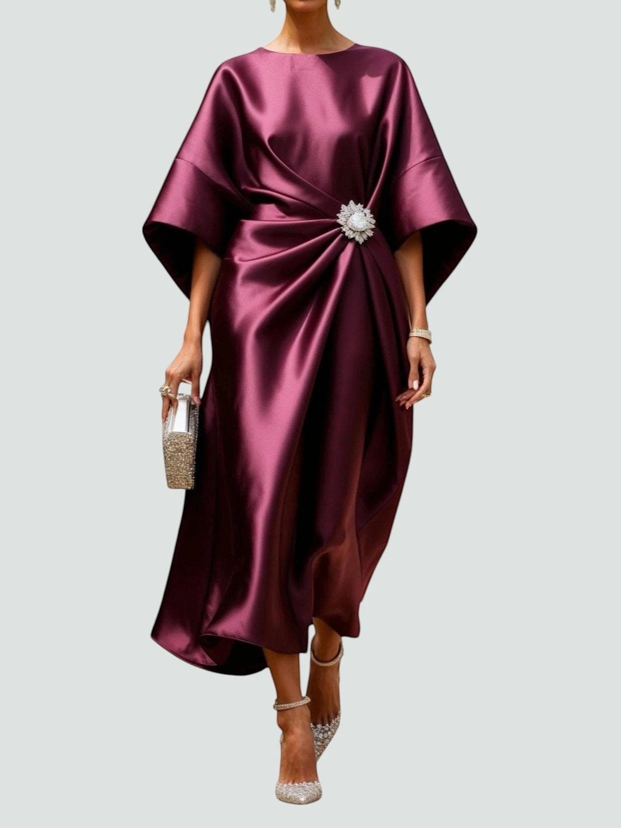 Vestido de Invitada de Boda Midi Elegante con Drapeado