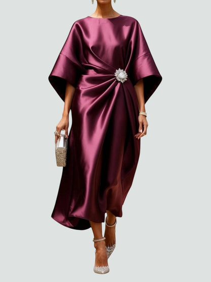 Vestido de Invitada de Boda Midi Elegante con Drapeado