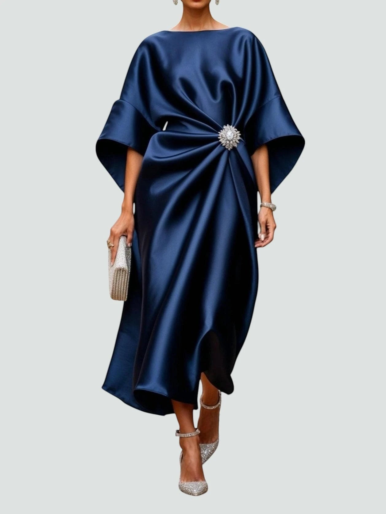 Vestido de Invitada de Boda Midi Elegante con Drapeado