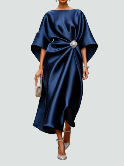 Vestido de Invitada de Boda Midi Elegante con Drapeado