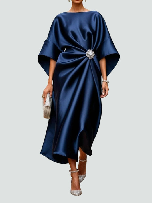 Vestido de Invitada de Boda Midi Elegante con Drapeado
