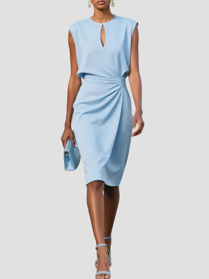 Vestido de Invitada de Boda Midi Elegante con Drapeado y Cut Out