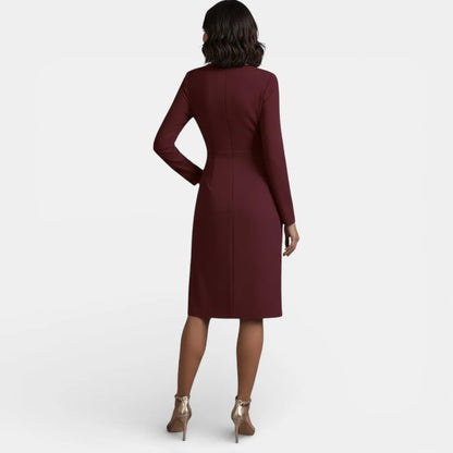 Vestido de Invitada de Boda Midi Elegante con Fruncido