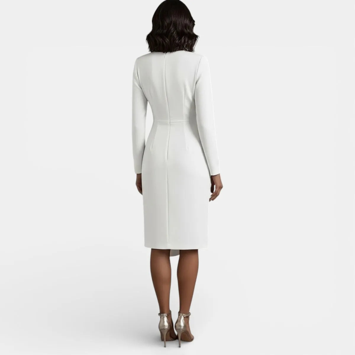 Vestido de Invitada de Boda Midi Elegante con Fruncido